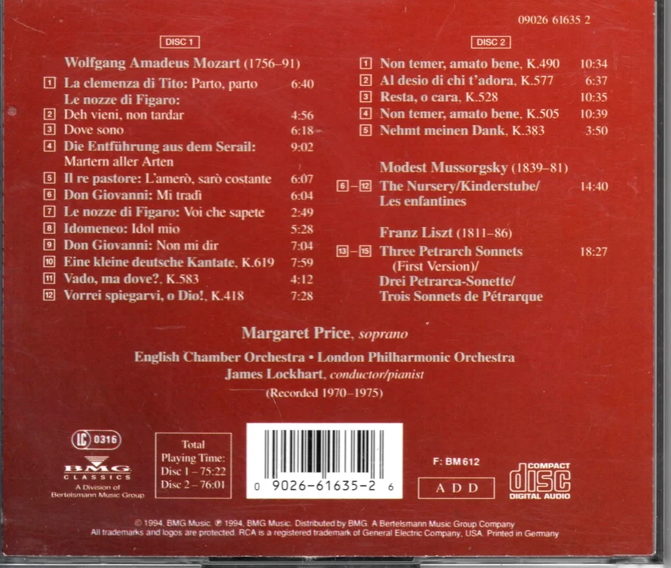 2 CDs Mozart Mussorgsky Liszt MARGARET PRICE | excellent (C8220) - Bild 2 von 4
