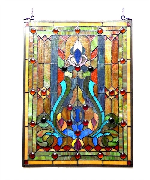 Panel de ventana de vitral estilo Tiffany diseño victoriano 18 x 24 PAR A JUEGO Foto 2 de 3