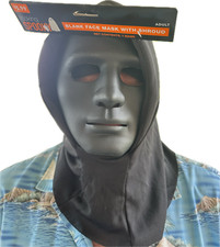 Black Blank Face Hooded Skull Mask Shroud Ghoul Ghost Adult Halloween Costume