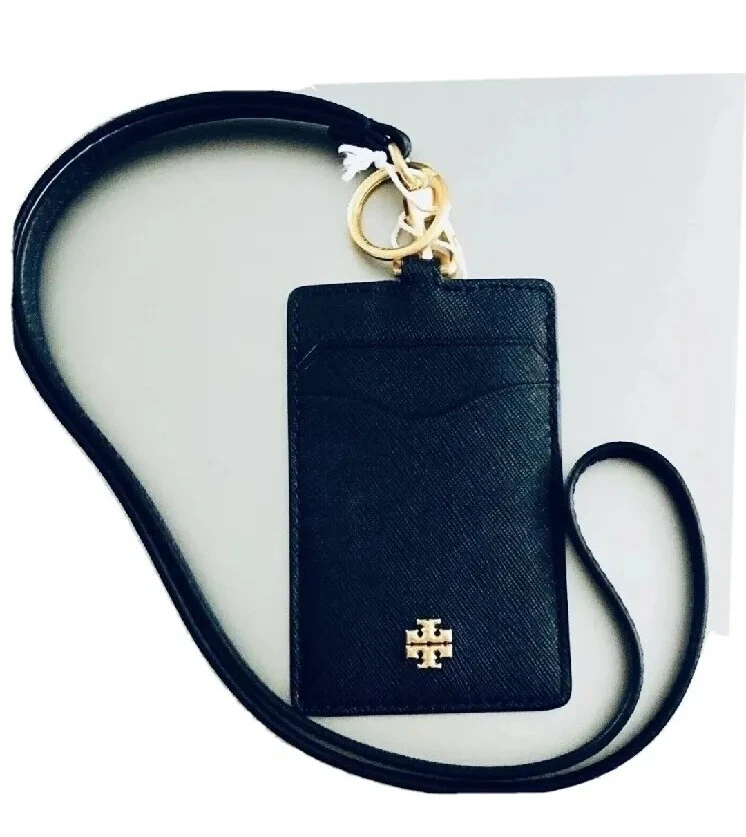 Tory Burch Emerson Saffiano Lanyard ID Black