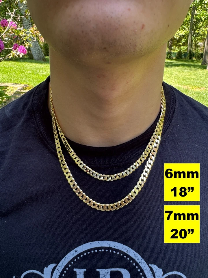 REAL Solid 925 Silver 14k Gold Plated Flat Cuban Link Chain Necklace 3mm-10.5mm - Image 4 of 4