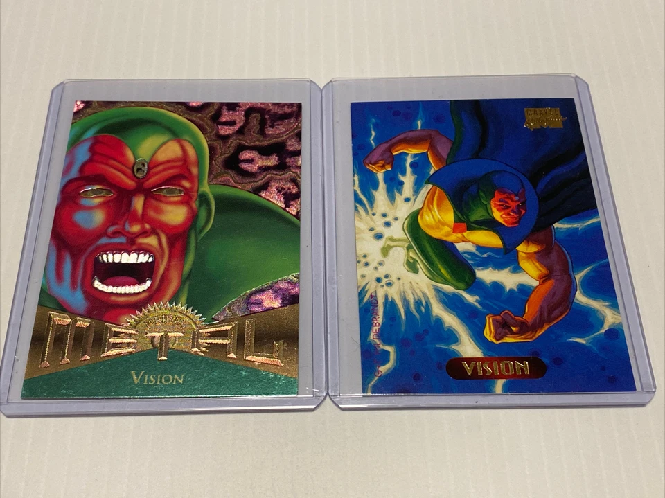 “VISION” 94 OBRAS MAESTRAS DE MARVEL/95 Marvel Metal Fleer/con figura🔥🔥 Foto 3 de 4