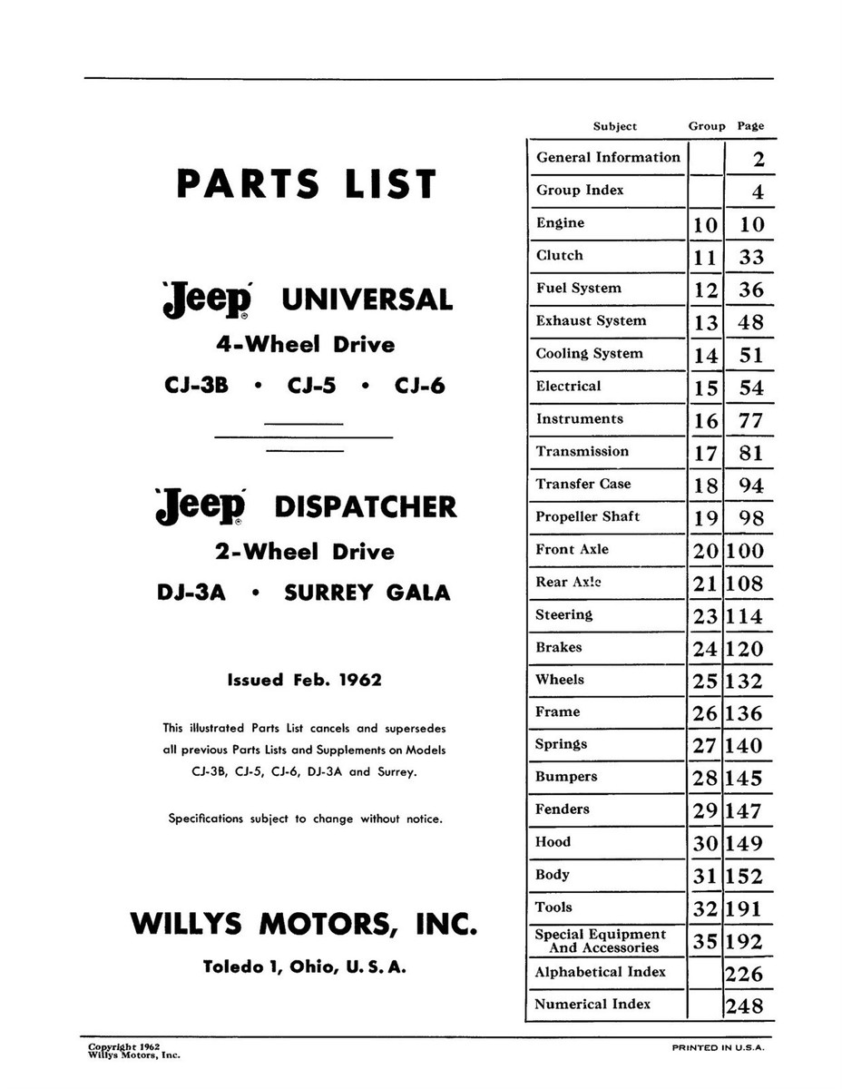1953 - 1961 Jeep CJ / DJ Parts List | eBay