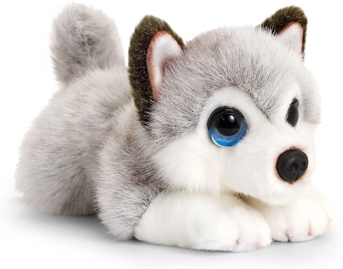 Uni-Toys Husky zwart, liggend - 41 cm (lengte) - pluche hond - pluche dier, knuffeldier