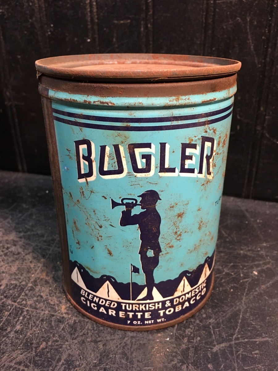 bugler tobacco cans Vintage Bugler Cigarette Tobacco Empty Tin Can with Lid