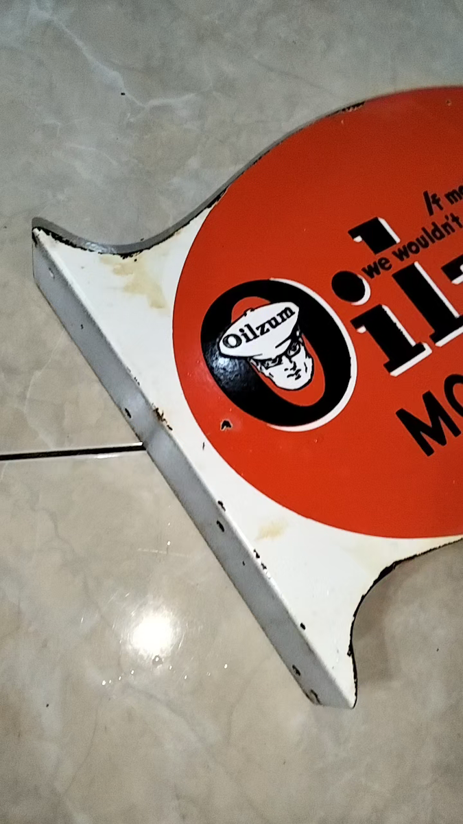 Antique Rare OILZUM Double-Sided Metal Flange Sign Rare | eBay
