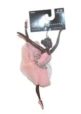 NEW Christmas Shoppe Ornament Black Ballerina Pink Tutu Ballet
