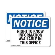 (2 Pack) Right To Know Information Available OSHA Notice Sign Decal Metal