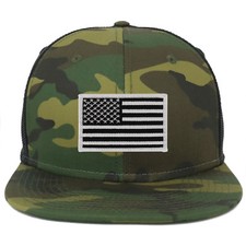 Oversize XXL Black White USA Flag Patch Camouflage Flatbill Mesh Snapback Cap