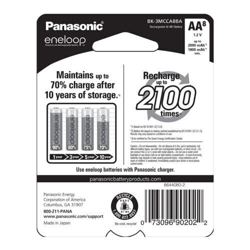 Panasonic Eneloop AA 2000mAh Capacity Long Life Powerful Batteries 8 Pack - Picture 4 of 7