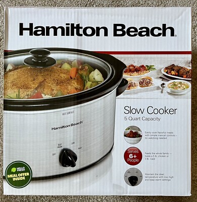 NEW! HAMILTON BEACH 5-QT PORTABLE SLOW COOKER CROCK POT STAINLESS STEEL 33156RG
