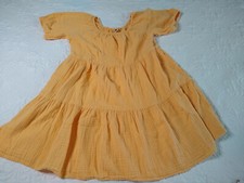 Old Navy Tiered Gauze Dress Womens L Orange Elastic Neck Puff Slvs Peasant EUC