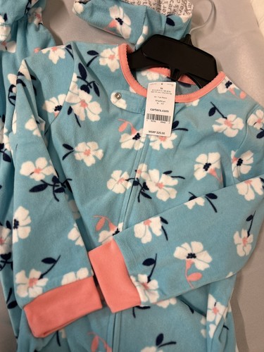 Carters Toddler Girls One Piece Sleepwear And Play Pajamas Size 5t Blue/floral - Picture 6 of 6