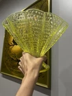 Fenton Uranium Art Glass Fan Vase Vaseline Topaz Yellow Opalescent Hobnail