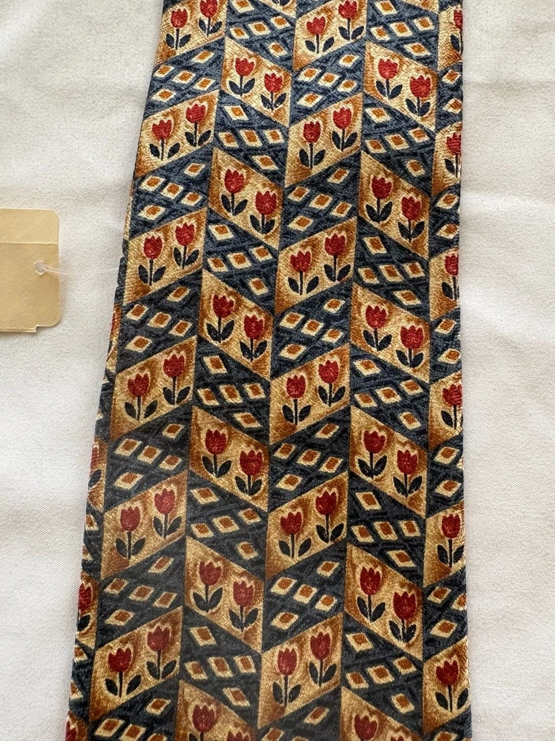 NWT Bolgheri vintage Nordstrom Silk Necktie Geometric Tulip Print Blue Red Gold image 5