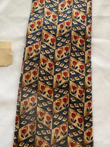 NWT Bolgheri vintage Nordstrom Silk Necktie Geometric Tulip Print Blue Red Gold image 5