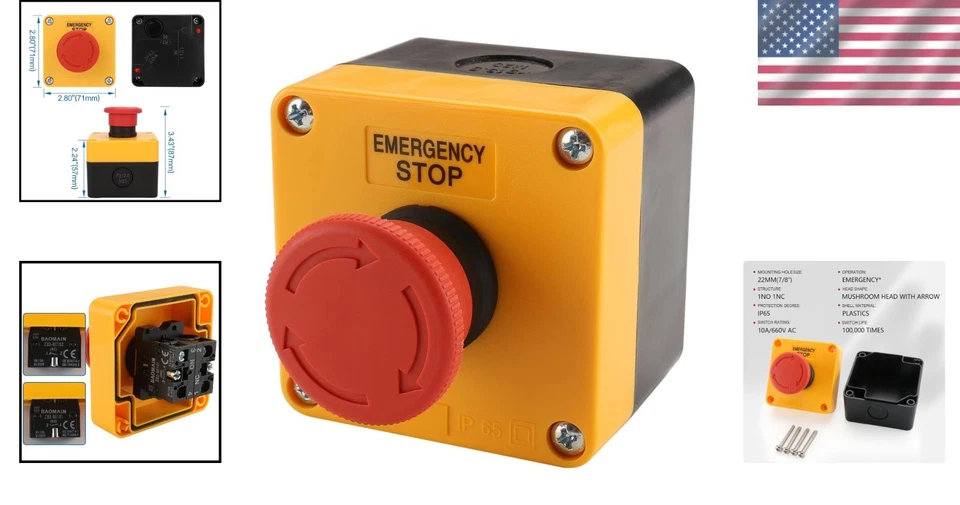 Red Emergency Stop Switch 10PCS - Weatherproof Push Button - Image 2 of 4