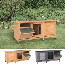 PawHut Deluxe Outdoor Bunny Rabbit Hutch w/ 2 Large Run Areas, Feed Trough