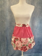 Vintage 1960s Pink Floral Handmade Half Apron Pockets Spring Easter MINOR FLAWS