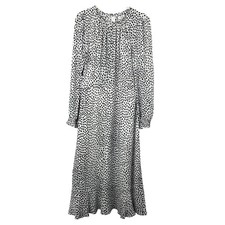 J. Crew Ruffle-neck leopard peasant midi dress Size 10 long sleeves white black
