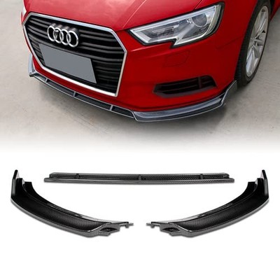 3Pcs Front Bumper Lip Spoiler Splitter 2017-2020 Audi A3 Painted Carbon Style