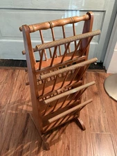 Vintage Wooden Magazine Rack 4 Tiers 30”x 12” Mid-Century Modern Spindle