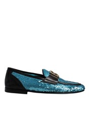 Dolce & Gabbana Blue Sequined Loafers Formal Dress Men's Shoes Authentic