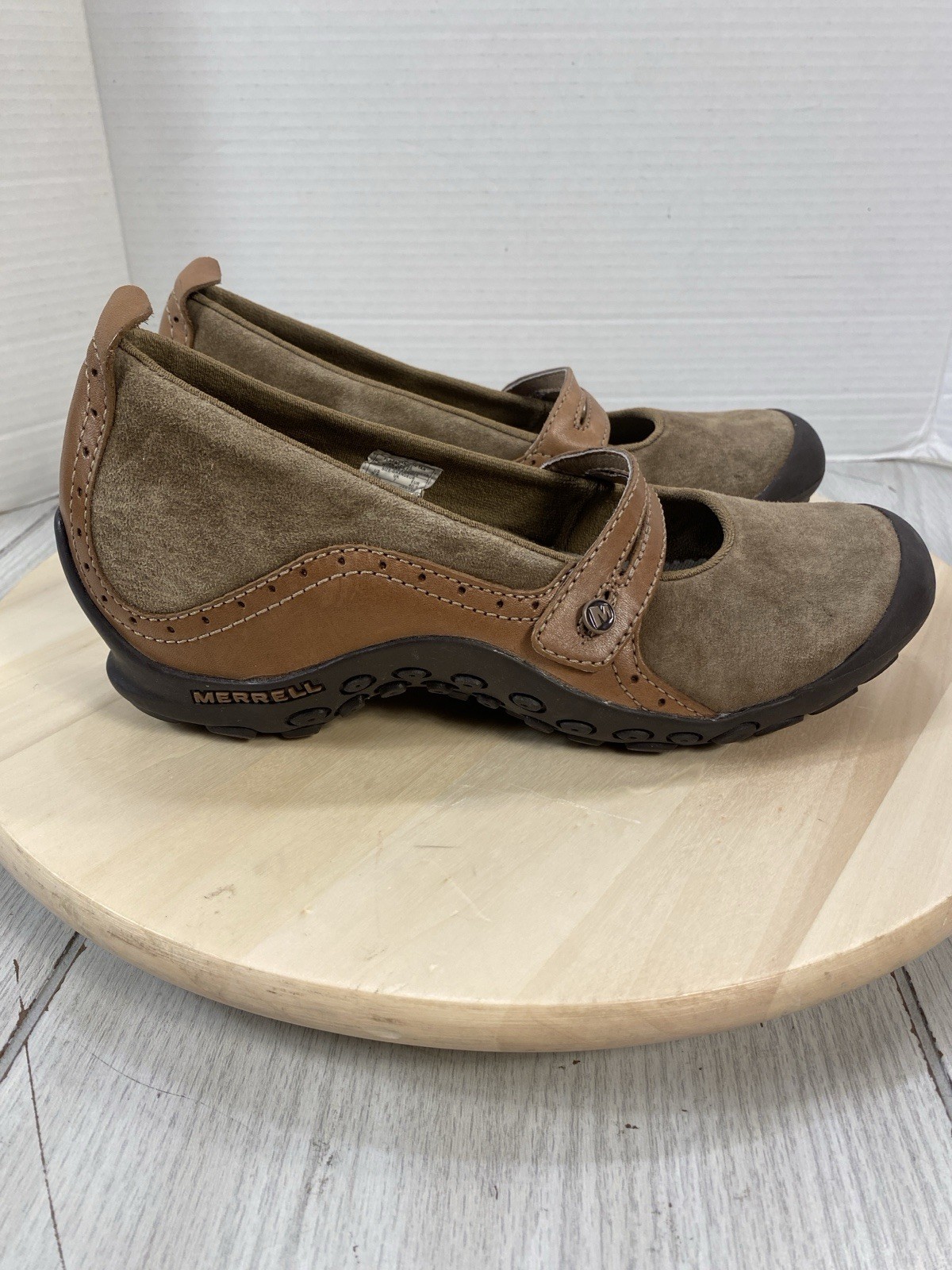 MERRELL PLAZA BANDEAU LINEA DONNA SCARPE SLIP ON MARY JANE BEIGE SCAMOSCIATE 9 5