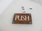 Antique Brass Door Sign Plaque Enamel "PUSH" Post Antique Old Victorian Deco 3"W