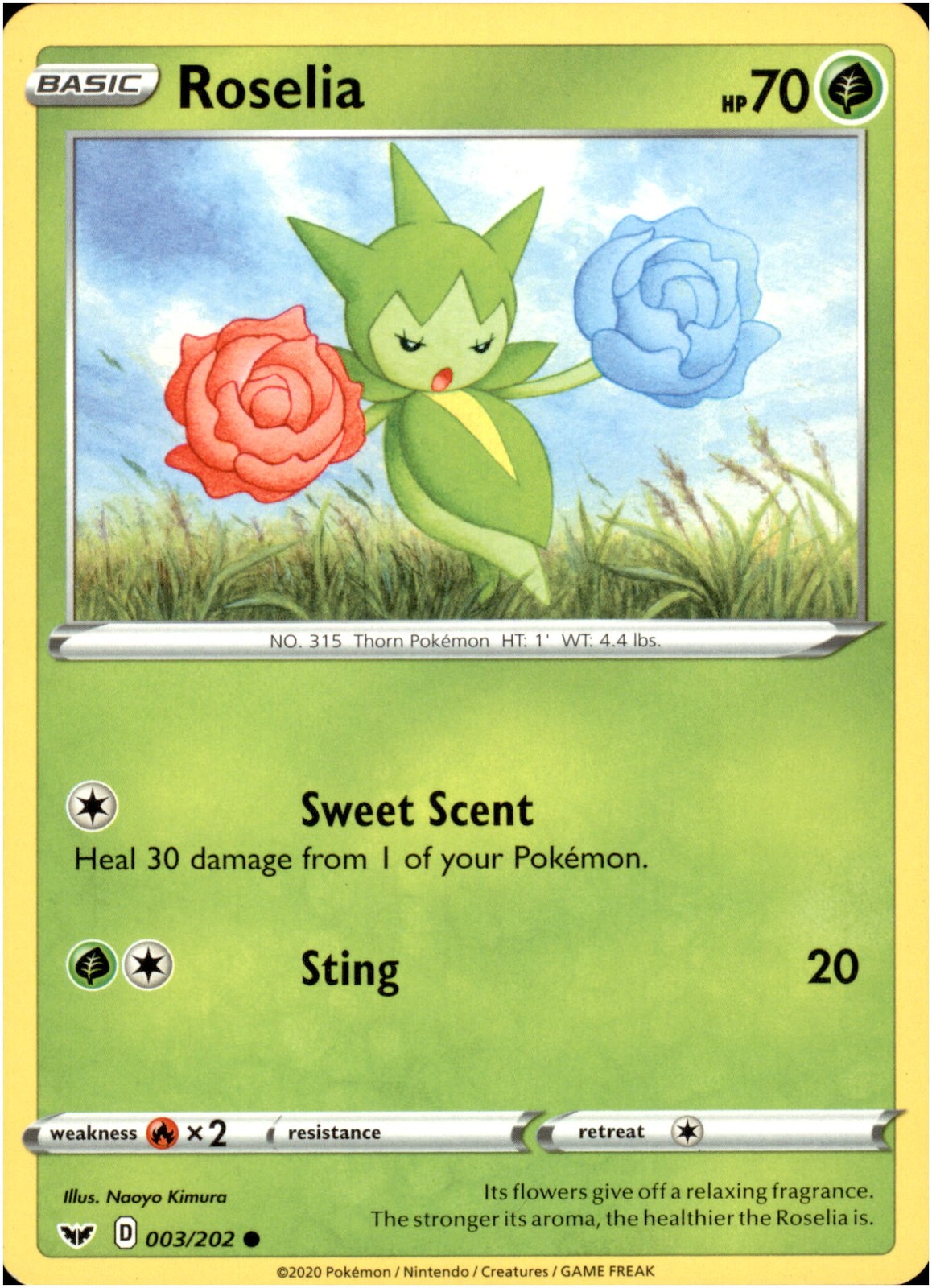 Roselia 003/202 Common - Pokemon SWSH01: Sword & Shield Base Set LP-NM