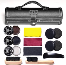 12PC Shoe Shine Kit Leather Boot Polish Kit W/Brushes and Brown, Black, Neutral 
