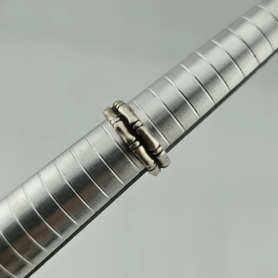 Anillo con textura de bambú de hueso 925 joyería de plata de ley firmado MD talla 6,5 Foto 4 de 4