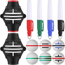 6 Pack Golf Ball Marker Tool – 360° Triple Line Stencil & 4 Color Pens Set