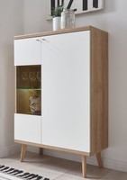 Vitrine Highboard Standvitrine Merle 90Cm Eiche Riviera / Weiß Matt Wohnzimmer