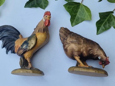 Tierfiguren für Krippe geschnitzt bemalt für 27cm Figuren Hahn und Henne - Bild 1 von 4