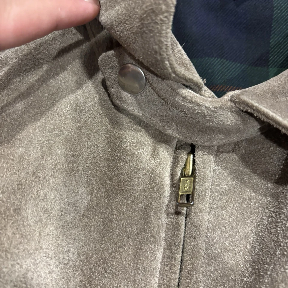 Abrigo bombardero vintage años 90 Polo Ralph Lauren cuero gamuza cremallera forrado a cuadros XL Foto 2 de 4