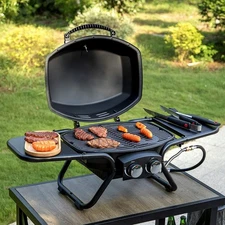 Portable Propane Grill, 15,000 BTU TableTop Liquid Gas Grill with Side Tables