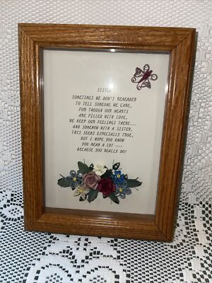 Vintage Paper Quilling Framed Wall Art Sister Verse Oak Shadow Box 6x8 Handmade