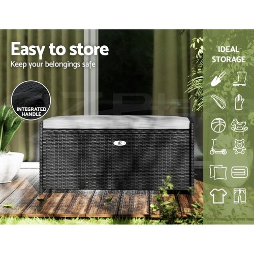 Gardeon Outdoor Storage Bench Box Wicker Garden Tools Cushion Patio Furniture - Picture 8 of 14
