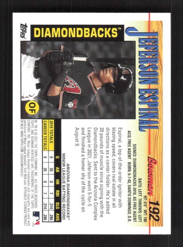 Jeferson Espinal 2021 Bowman Heritage Arizona Diamondbacks #192 - Picture 2 of 2