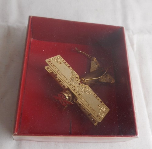 Vintage Gold Colored Brass Metal Bi-Plane Airplane Christmas Holiday Ornament - Picture 4 of 4
