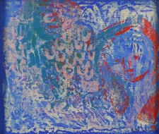 Michi Fukui Original Woodblock Print "Girl and Owl" Abstract c1967 Signed 2/20