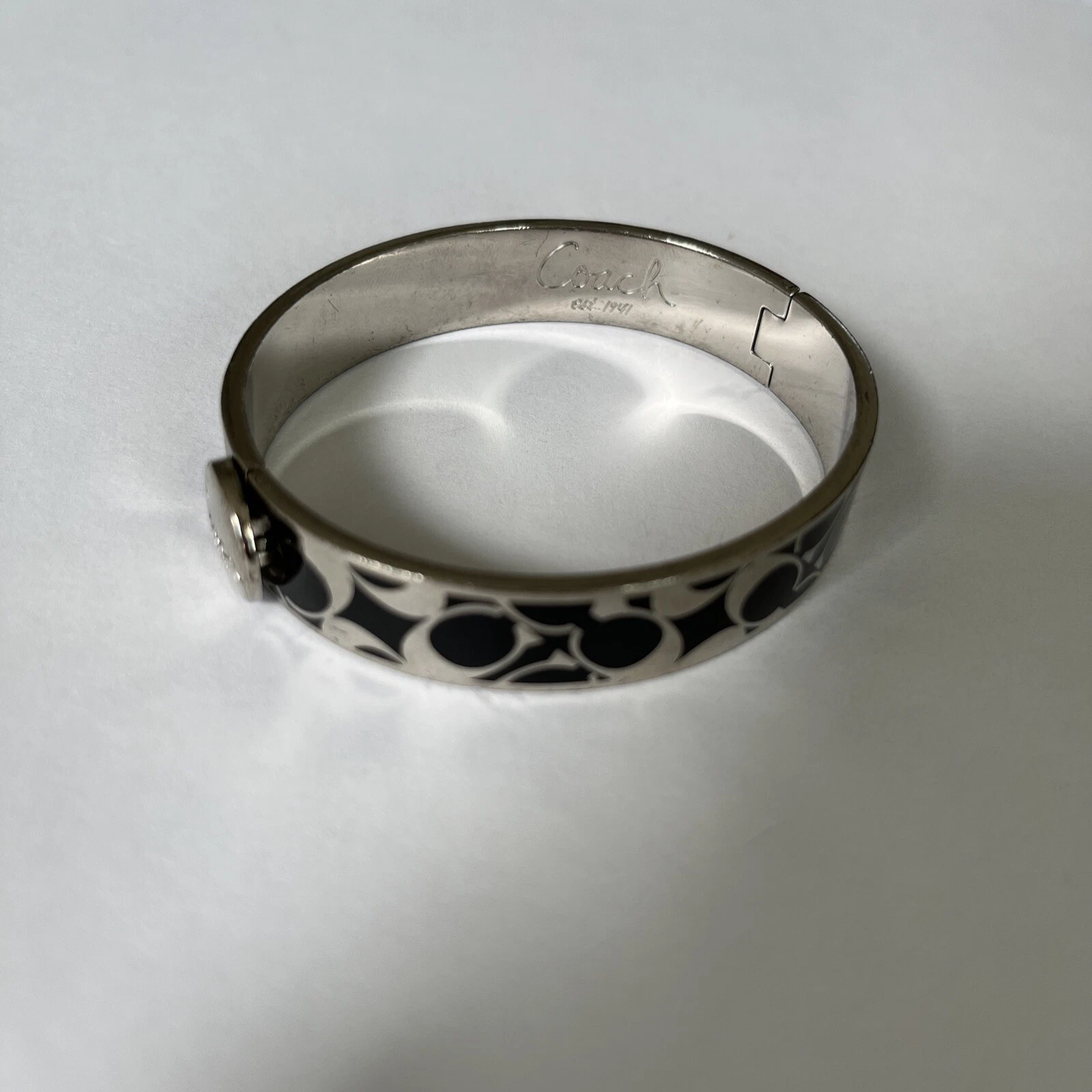 Bracciale Coach Firmato Cerniera Smalto Tono Argento Nero