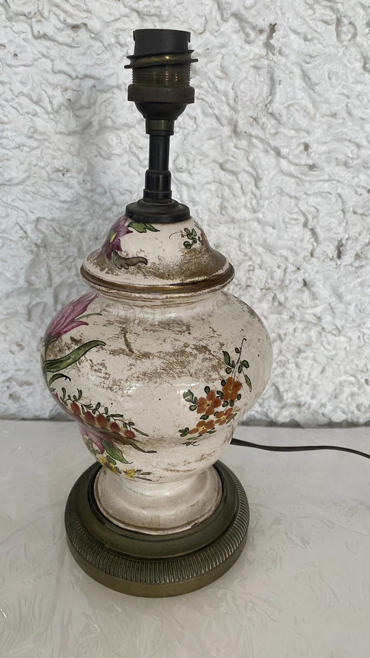 Pied De Lampe XIXe Porcelaine et laiton Décor Floral Main/636165A4 - Photo 3/4