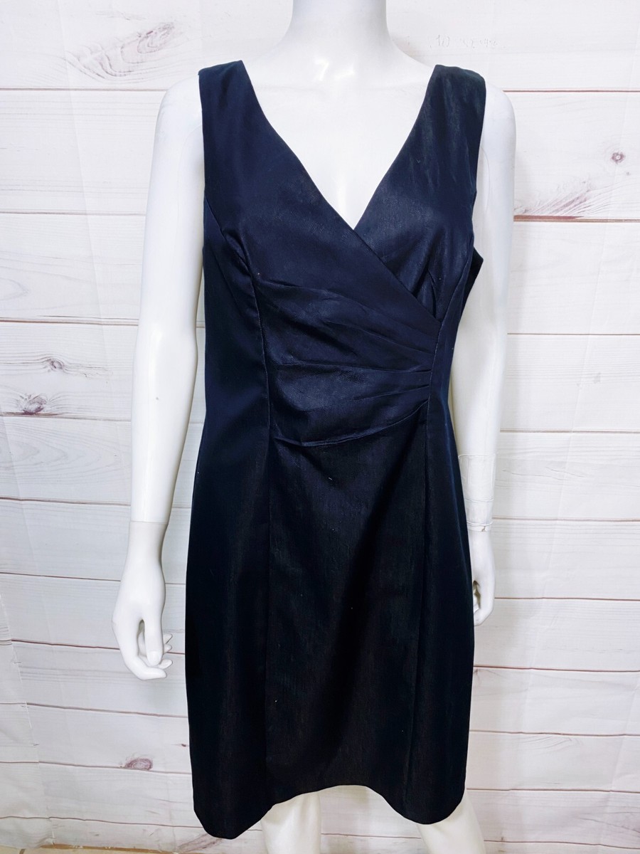 connected apparel navy blue dress Connected Apparel Sheath Dress V Neck Cap Sleeve Stretch Navy Blue Size 6