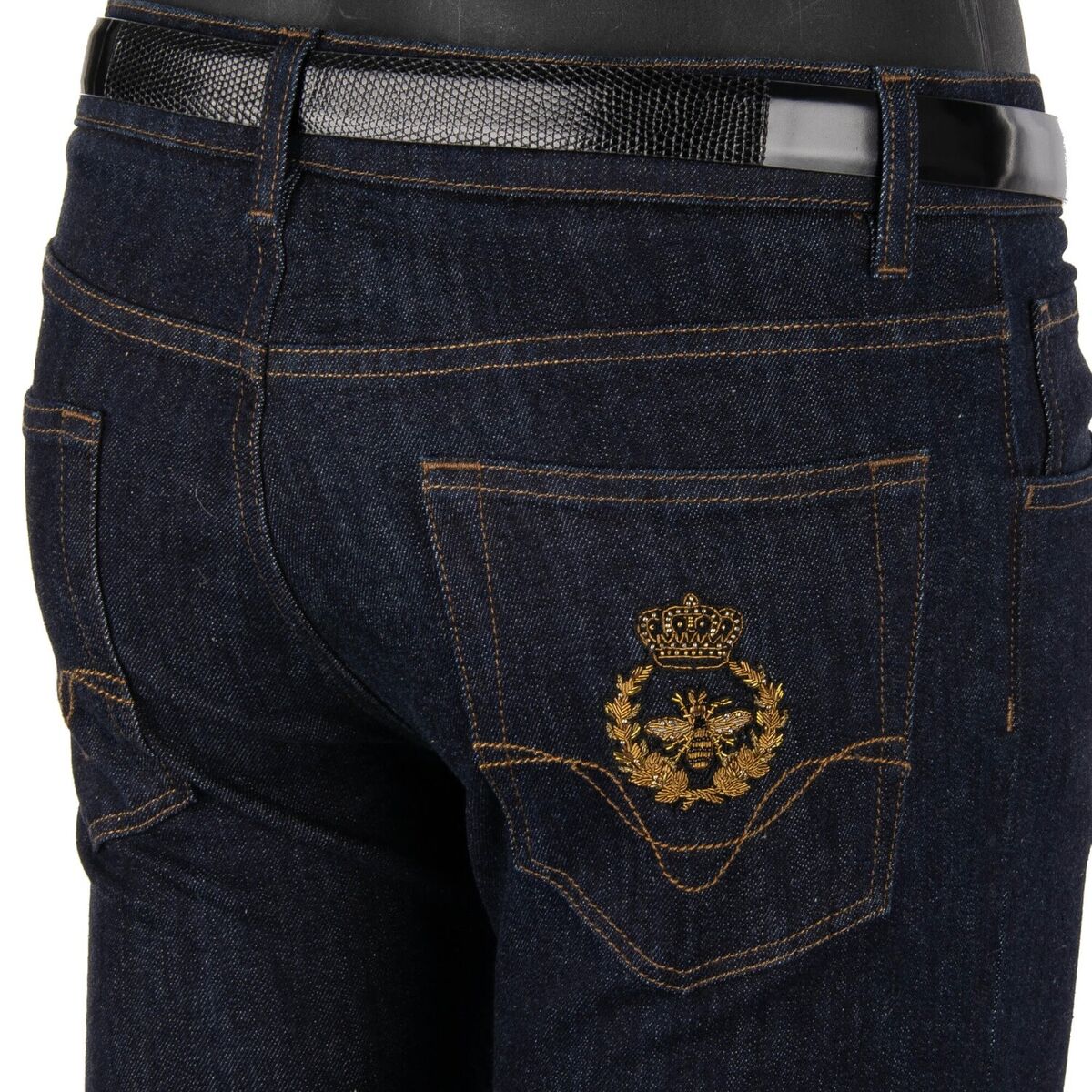 DOLCE & GABBANA Straight Jeans Trousers Bee Crown Goldwork DOLCE & GABBANA Straight Jeans Trousers Bee Crown Goldwork