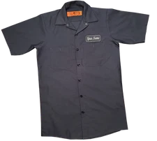 Charcoal Grey Uniform Workshirt with Custom Embroidered Name Patch.