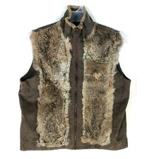 Spanner Vest Medium Cotton Fur Sleeveless Brown Front Zipper High Neck 