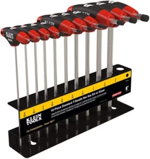 10-Piece T-Handle Hex Key Set, SAE Inch Sizes, 6-Inch Blades
