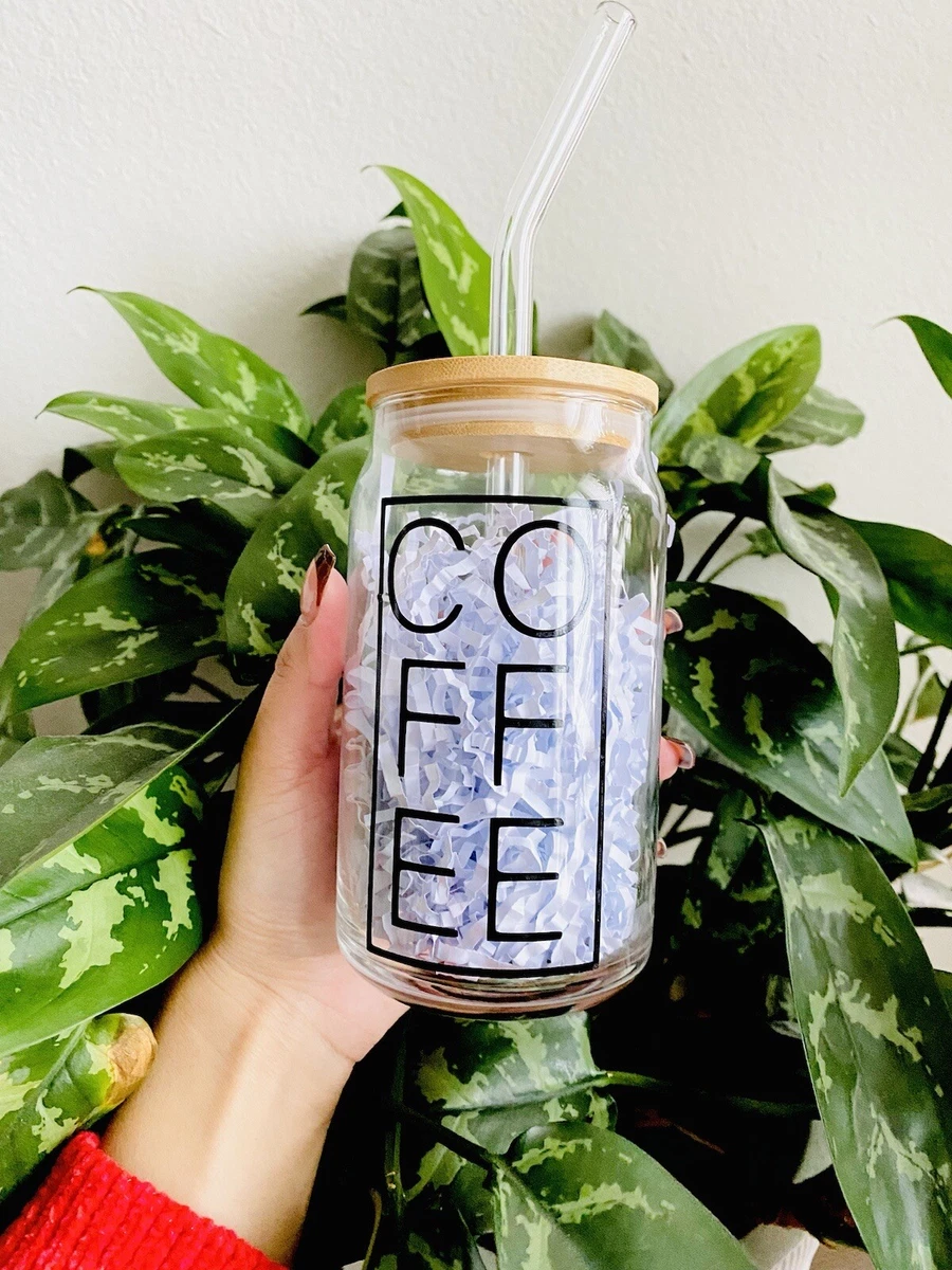 Glass Cup with Bamboo Lid and Straw